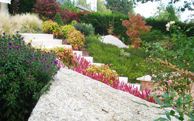 Alpine Garden path paved with slabs