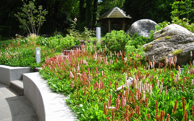 Banks Wooden kiosk in flowery hillock