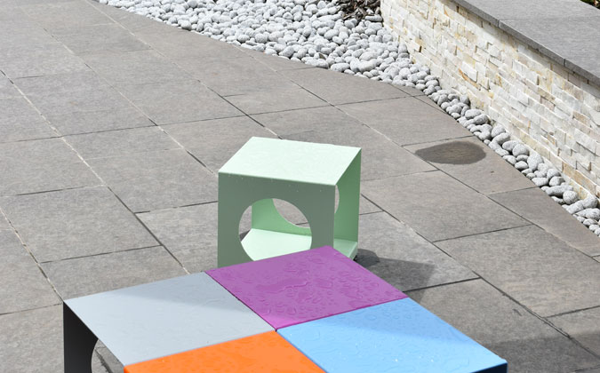 Terrace and brightly colored Furniture